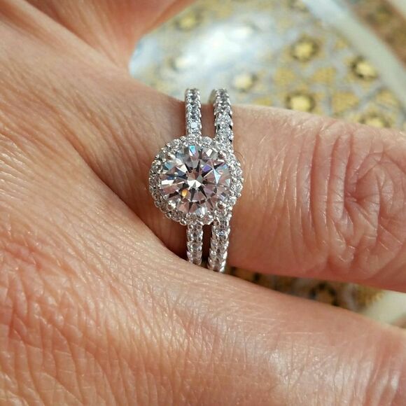 14k Solid White Gold Engagement wedding Ring Set - Picture 7 of 8